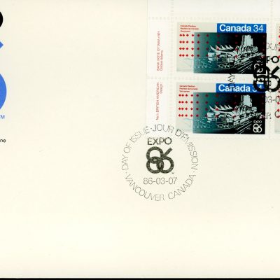 Canada FDC -- PB --#1078 - Canada Pavilion (1986) 34¢