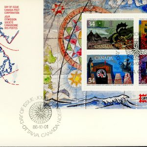Canada FDC PB#1107b - Exploration of Canada-1 (1986) 4 x 34¢ Souvenir Sheet of 4