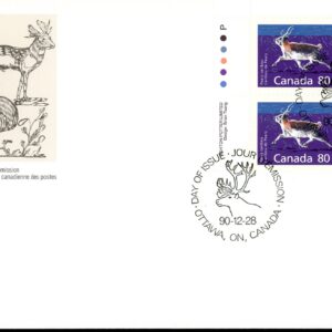 Canada FDC#1180 -PB Peary Caribou (1990) 80¢