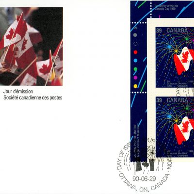 Canada FDC#1278 -PB- Canadian Flag with Fireworks (1990) 39¢