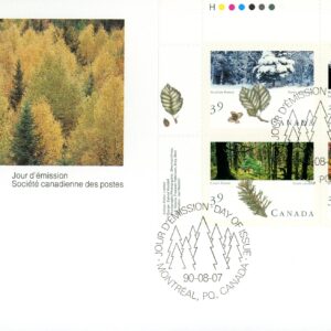Canada FDC#1286a -PB- Majestic Forests of Canada (1990) 4 x 39¢ Se-tenant block (1283-1286)