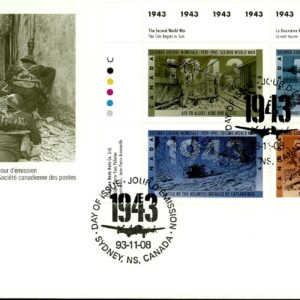 Canada FDC#1506a -PB- Second World War-1943 (1993) 4 x 43¢ Se-tenant block (1503-1506)