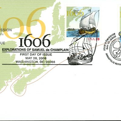 Canada FDC#2155 -(w/USA 4074a) Two-masted sailing ship (2006) 51¢ + USA 39¢