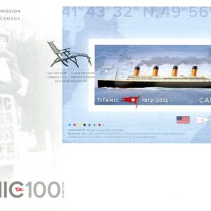 Canada FDC #2535 - Titanic, Map of North Atlantic, Flag of the White Star Line (2012) $1.80 Souvenir sheet of 1 stamp