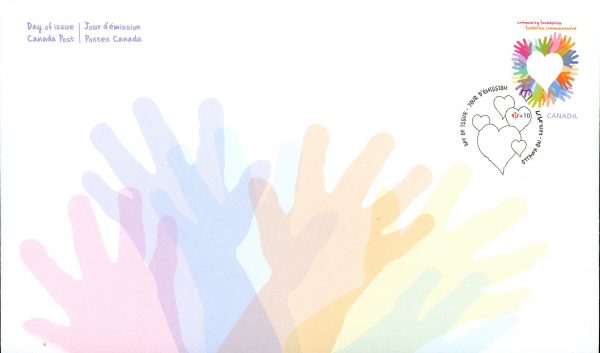 Canada FDC- Semi-Postal #B19 - Circle of Multi-Coloured Children's Hands Forming a Heart (2012) P (61¢) + 10¢
