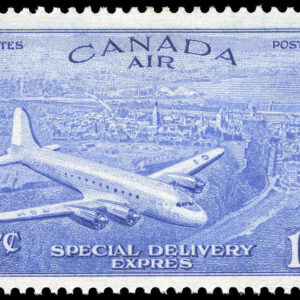 Canada Stamp - Air Mail #CE3 - D.C. 4-M Airplane (1946) 17¢ Incorrect circumflex accent of EXPRÊS (VF-MLH)