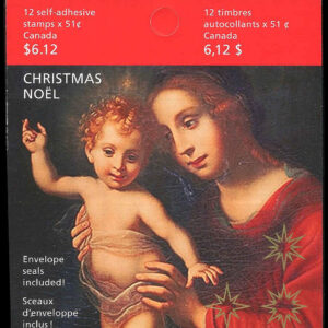 Canada Stamp Booklet - #BK336 Madonna and Child, by Antoine-Sébastien Fatardeau (1822-1889) (2006) 12 x 51¢