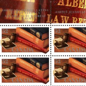 Canada Stamp PB#2228 - Law Society of Alberta, Books, gavel, photo of James Muir (2007) 52¢