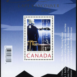 Canada Stamp #2219a - Captain Vancouver and signature (2007) $1.55 Souvenir sheet of 1