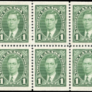 Canada Stamp #231b - King George VI (1937) 6 x 1¢ Booklet pane of 6 x 1¢ (231), (BK 28) (MLH)