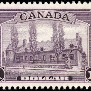Canada Stamp #245i - Château de Ramezay, Montreal (1938) $1 Aniline ink, colouring the paper violet