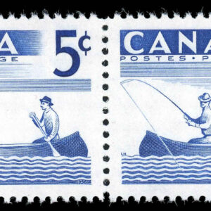 Canada Stamp #365i - Fishing (1957) 2 x 5¢ Identical pair