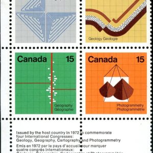 Canada Stamp CORNER BLOCK#585b - Earth Sciences (1972) 4 x 15¢ TAGGED GT2