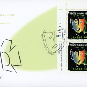 Canada FDC PB#1769 - The masks of Tragedy and Comedy, with the profiles of the theatre's co-founders superimposed (1999) 46¢