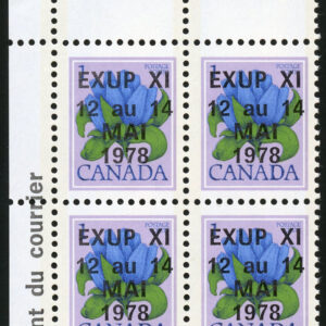 Canada Stamp PB#705iii - Bottle Gentian (1977) 1¢ overprinted "EXUP XI/12 au 14/MAI/1978"