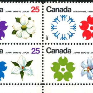 Canada Stamp CB#511b - Expo '70 (1970) 4 x 25¢ Se-tenant block of 4 (508-511) tagged W2B