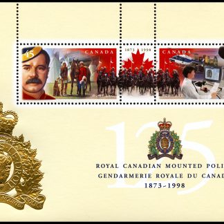 Canada Stamp #1737d - RCMP 125th Anniversary (1998) 2 x 45¢ Souvenir sheet of 2 stamps with Portugal '98 emblem