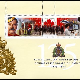 Canada Stamp #1737e - RCMP 125th Anniversary (1998) 2 x 45¢ Souvenir sheet of 2 stamps with Italia '98 emblem