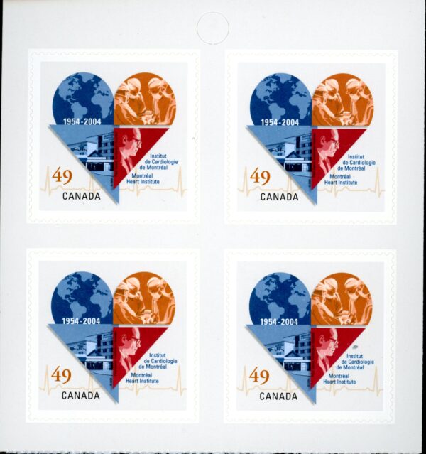Canada Stamp #2056a - Montreal Heart Institute (2004) 4 x 49¢ Booklet pane of 4