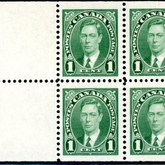Canada Stamp #231a - King George VI (1937) 4 x 1¢ Booklet pane of 4 x 1¢ (231as) + 2 labels, (BK31) (MH)