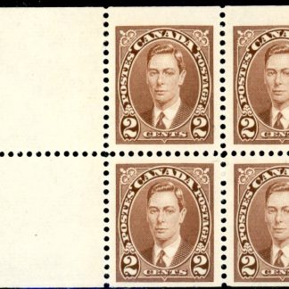 Canada Stamp #232a - King George VI (1937) 4 x 2¢ Booklet pane of 4 x 2¢ (232as) + 2 labels, (BK31) (VF-MLH)