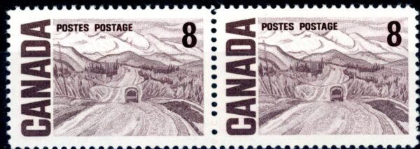 Canada Stamp #461iii - Alaska Highway, by A.Y. Jackson (1967) 8¢ ''Plastic Flow'' variety, doubling of ''8'', DF, DEX
