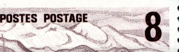 Canada Stamp #461iii - Alaska Highway, by A.Y. Jackson (1967) 8¢ ''Plastic Flow'' variety, doubling of ''8'', DF, DEX - Image 2