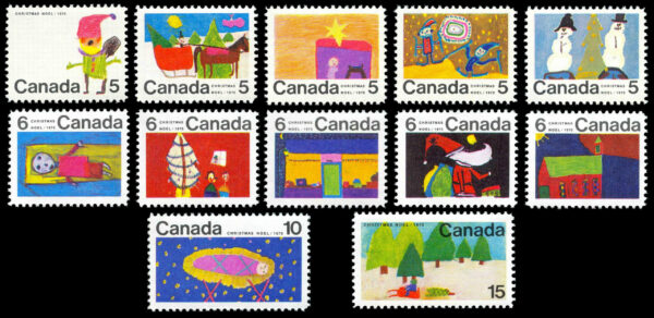 Canada Stamp #519-30 - Christmas (1970) 5 x 5¢, 5 x 6¢, 1 x 10¢, 1 x 15¢ Set of 12 stamps