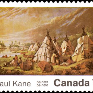 Canada Stamp #553i - Indian Encampment on Lake Huron (1971) 7¢ Variety "stroke on teepee" (1st column)