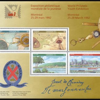 Canada Stamp #1407ai - Canada 92 (1992) Limited souvenir Sheet of 4 with signature "Paul de Chomedey de Maisonneuve"
