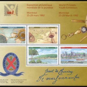 Canada Stamp #1407ai - Canada 92 (1992) Limited souvenir Sheet of 4 with signature "Paul de Chomedey de Maisonneuve"