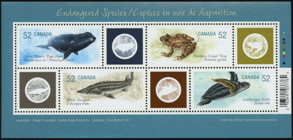 Canada Stamp #2229 - Endangered Species-2 (2007) 4 x 52¢ Souvenir sheet of 4