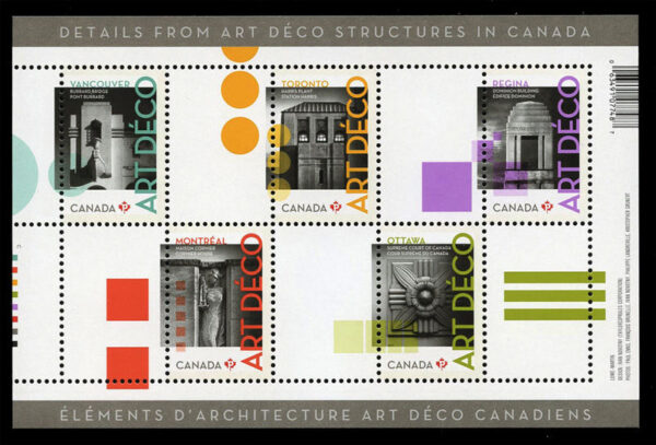 Canada Stamp #2471 - Architecture: Art Déco (2011) 5 x P (59¢) Souvenir sheet of 5