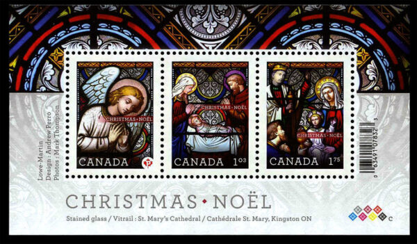 Canada Stamp #2490 - Christmas - Stained Glass (2011) (P) + $1.03 + $1.75 Souvenir sheet of 3