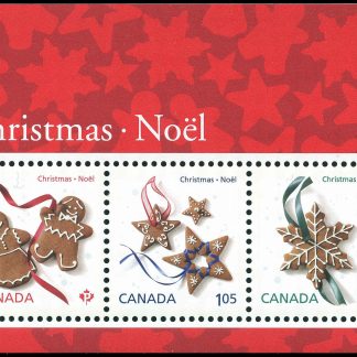 Canada Stamp #2581 - Christmas Cookies (2012) $3.46 Souvenir sheet of 3 stamps