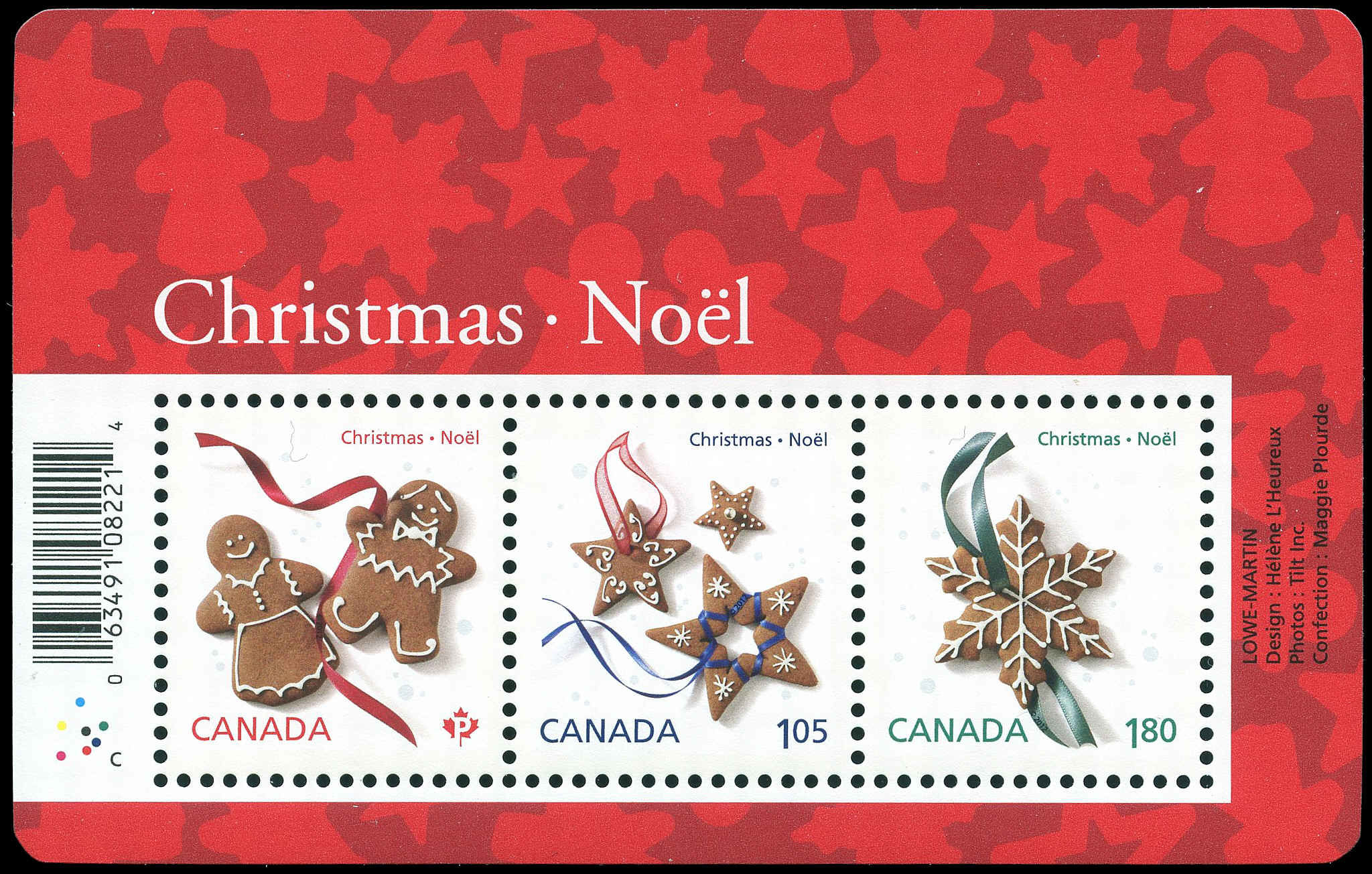 Canada Stamp #2581 - Christmas Cookies (2012) $3.46 Souvenir sheet of 3 stamps