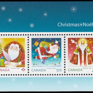Canada Stamp #2796 - Santa (2014) $4.55 Souvenir sheet of 3 stamps (2769a, 2796b, 2796c)