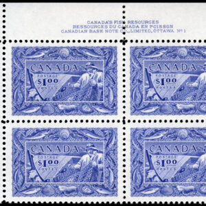 Canada PLATE BLOCK#302 - Fisherman (1951) $1