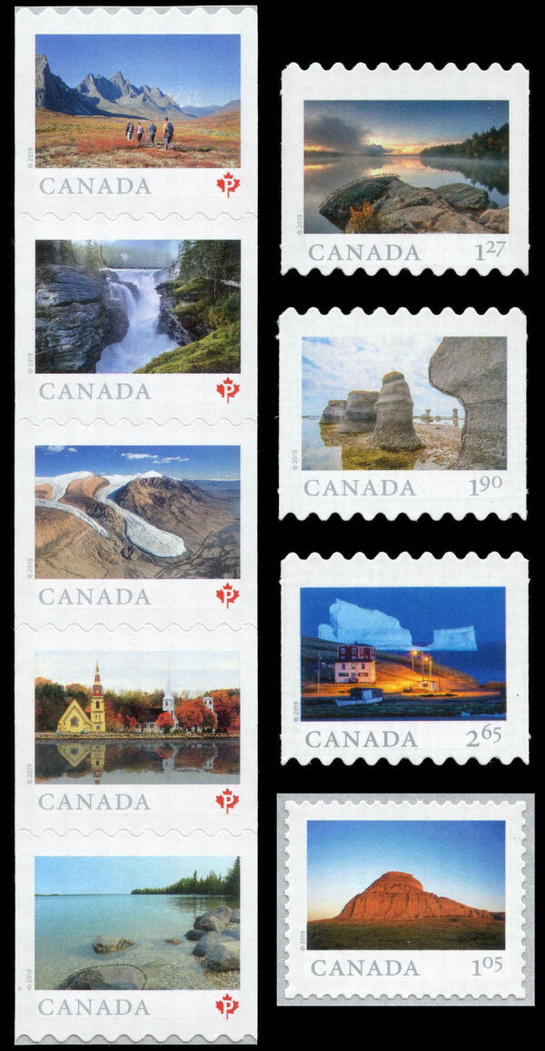 Canada Stamp #3148a-52 - From Far and Wide (2) (2019) 5 x P (90¢), $1.05, $1.27, $1.90, $2.65 Set of 9 stamps, die cut to shape