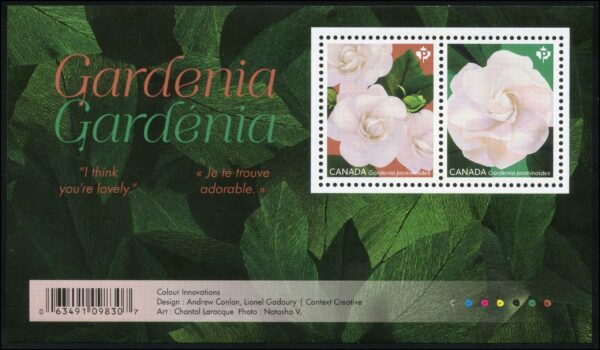 Canada Stamp #3166 - Gardenia (2019) $1.80 Souvenir sheet of 2