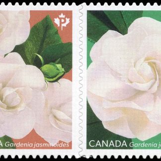 Canada Stamp #3170i - Gardenia (2019) 2 x P (90¢) Se-tenant Pair, die cut to shape from Quarterly Pack