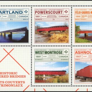 Canada Stamp #3180 - Historic Covered Bridges (2019) $4.50 Souvenir sheet of 5