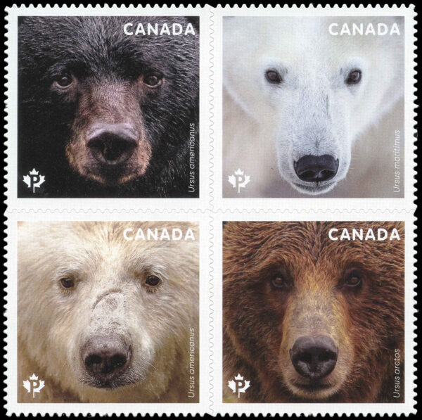 Canada Stamp #3194i - Bears (2019) 4 x P (90¢) Die cut to shape block of 4 from Quarterly Pack