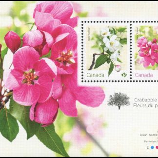 Canada Stamp #3281 - Crabapple Blossoms (2021) $1.84 Souvenir sheet of 2 stamps