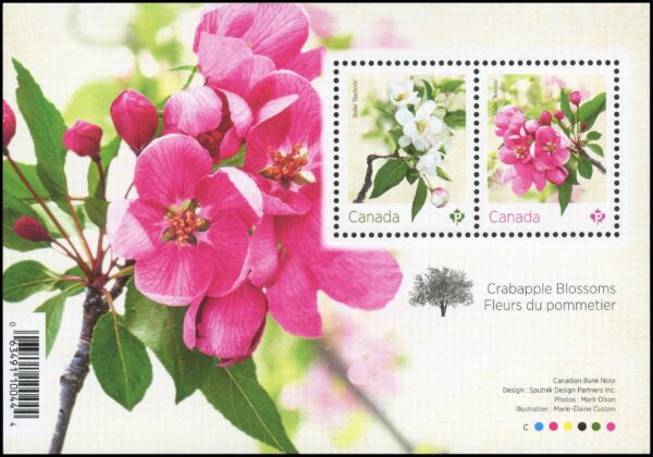 Canada Stamp #3281 - Crabapple Blossoms (2021) $1.84 Souvenir sheet of 2 stamps