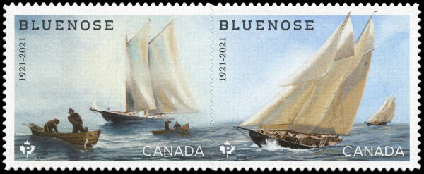 Canada Stamp #3295i - Bluenose (1921-2021) (2021) 2 x P (92¢) Pair of 2 stamps, die cut to shape