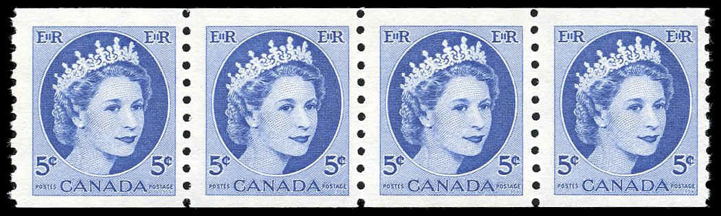 Canada Stamp #348strip -REPAIR PASTE UP - Canada Stamp - 348strip (1954) (1954) 5¢