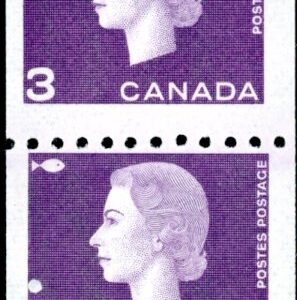 Canada Stamp #407i - Queen Elizabeth II (1963) 4 x 3¢ Jump strip of 4