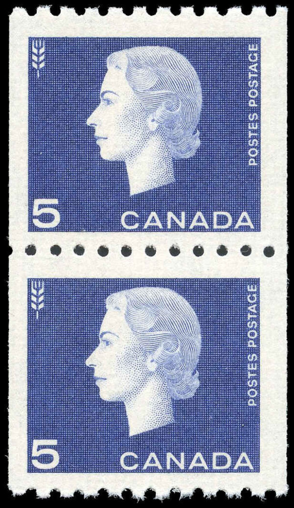 Canada Stamp #409pa - Queen Elizabeth II (1962) 2 x 5¢ Pair