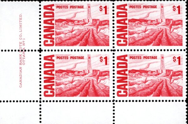 Canada Stamp PLATE BLOCK#465B - Edmonton Oil Field, by H.G. Glyde (1967) $1 DF, DEX